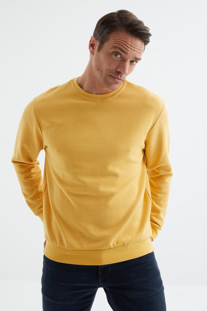 TMY Mustard Basic Round Neck Comfort Fit Men's Sweatshirt - 88053 - Meyzieu
