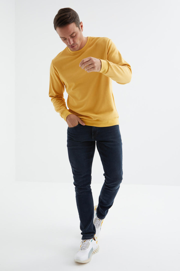 TMY Mustard Basic Round Neck Comfort Fit Men's Sweatshirt - 88053 - Meyzieu