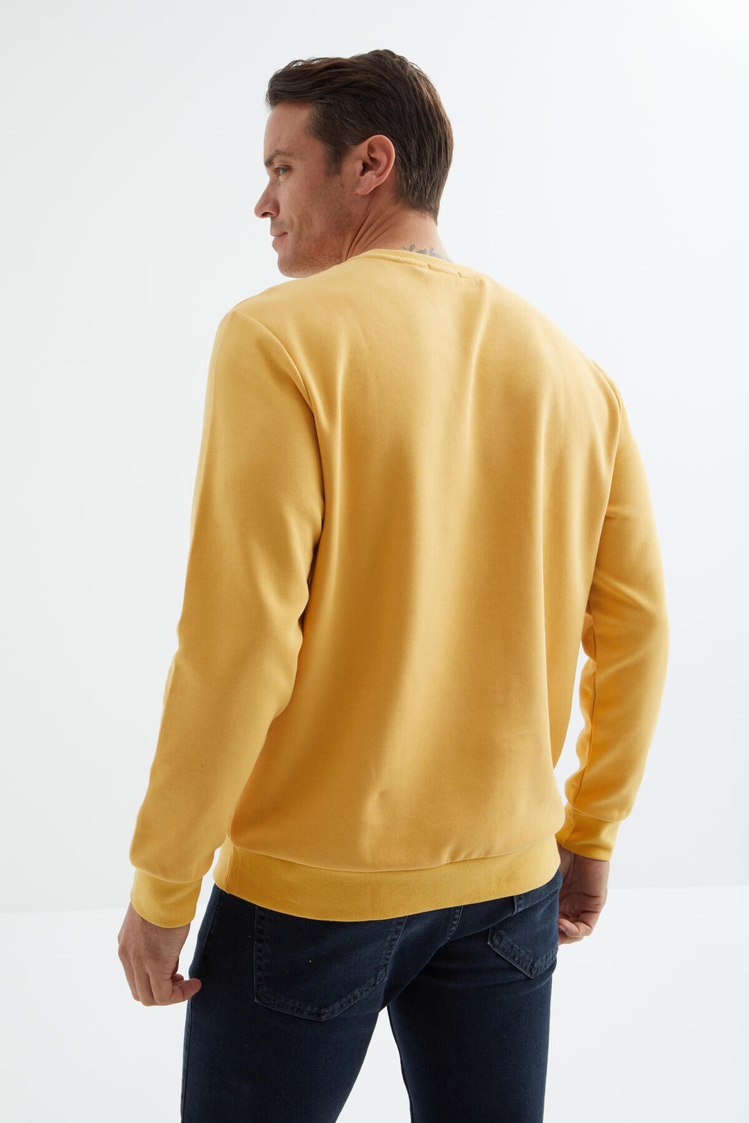 TMY Mustard Basic Round Neck Comfort Fit Men's Sweatshirt - 88053 - Meyzieu