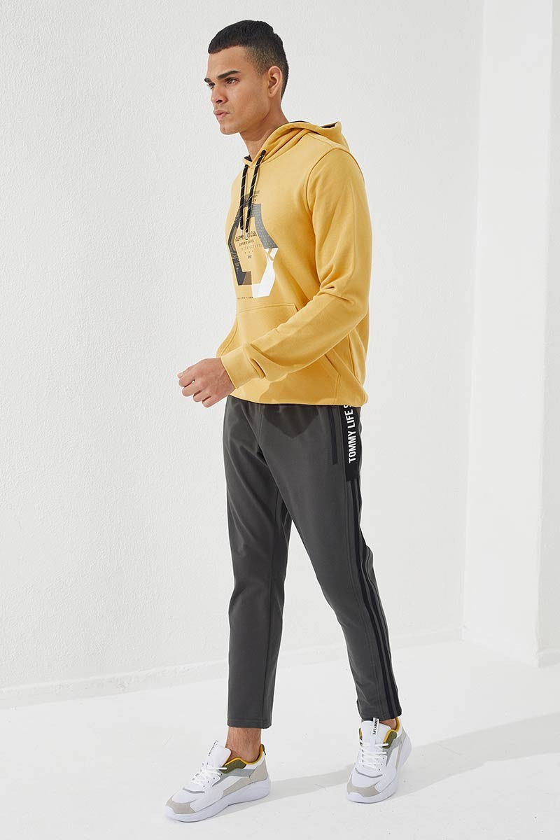 TMY Mustard Geometric Printed Standard Mold Hooded Men's Sweatshirt - 87870 - Los Mochis