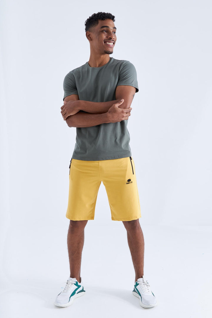 TMY Mustard Hidden Zipper Back Pocket Lace-Up Regular Fit Men's Shorts - 81136 - Valencia