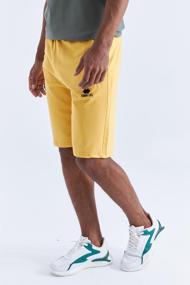 TMY Mustard Hidden Zipper Back Pocket Lace-Up Regular Fit Men's Shorts - 81136 - Valencia