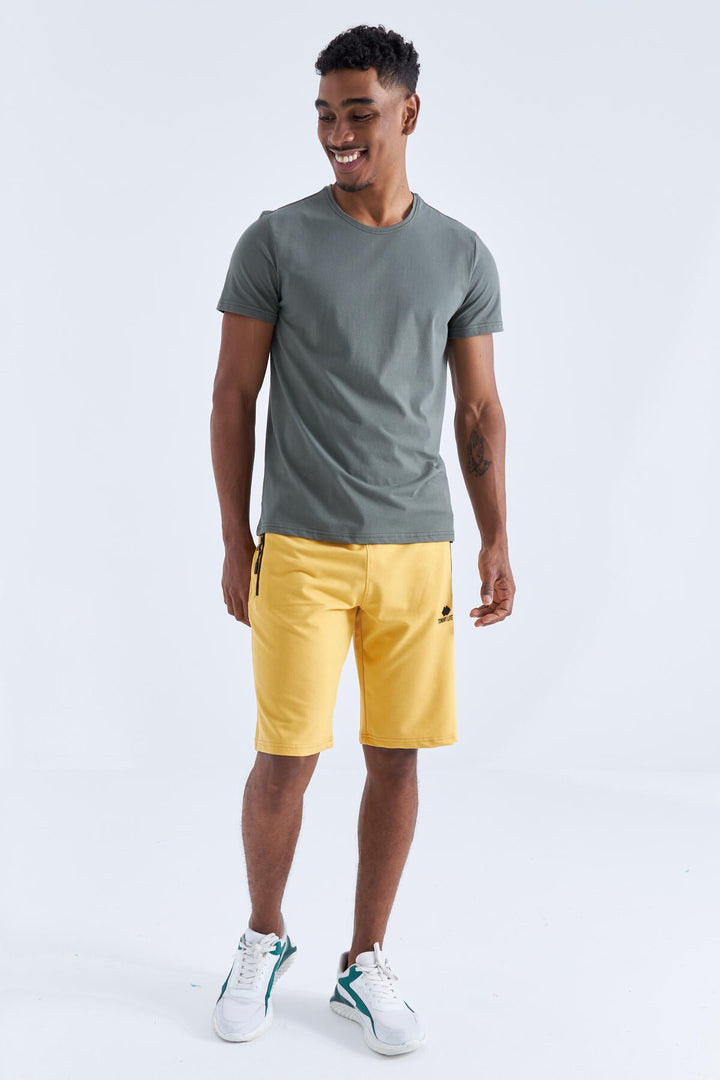 TMY Mustard Hidden Zipper Back Pocket Lace-Up Regular Fit Men's Shorts - 81136 - Valencia