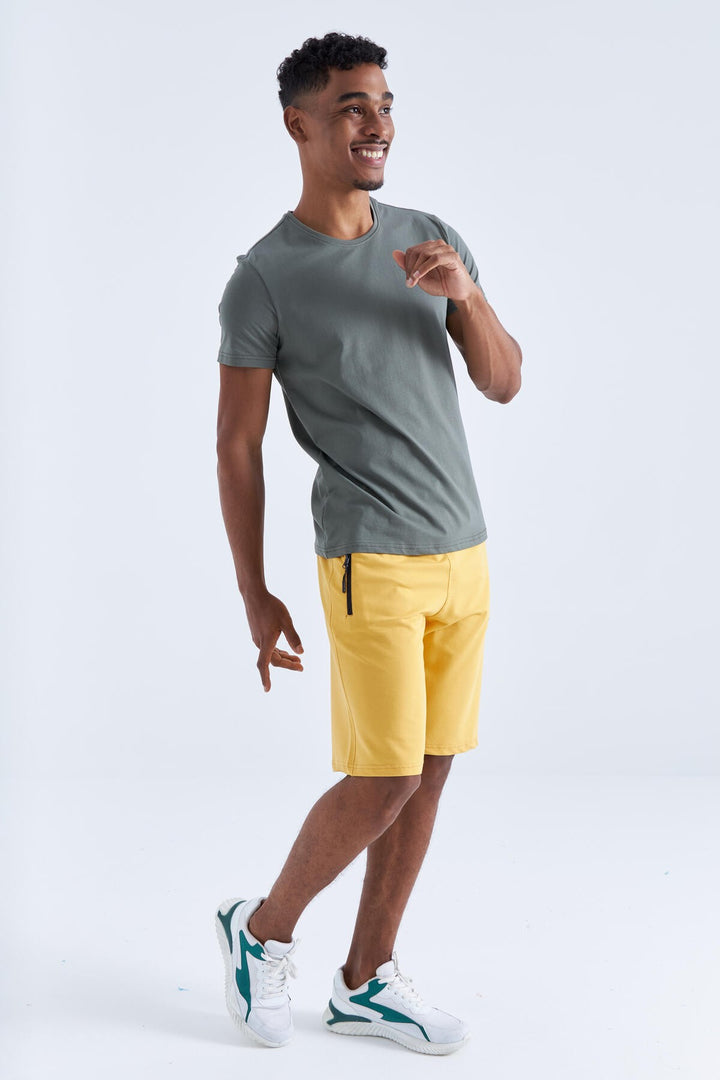TMY Mustard Hidden Zipper Back Pocket Lace-Up Regular Fit Men's Shorts - 81136 - Valencia