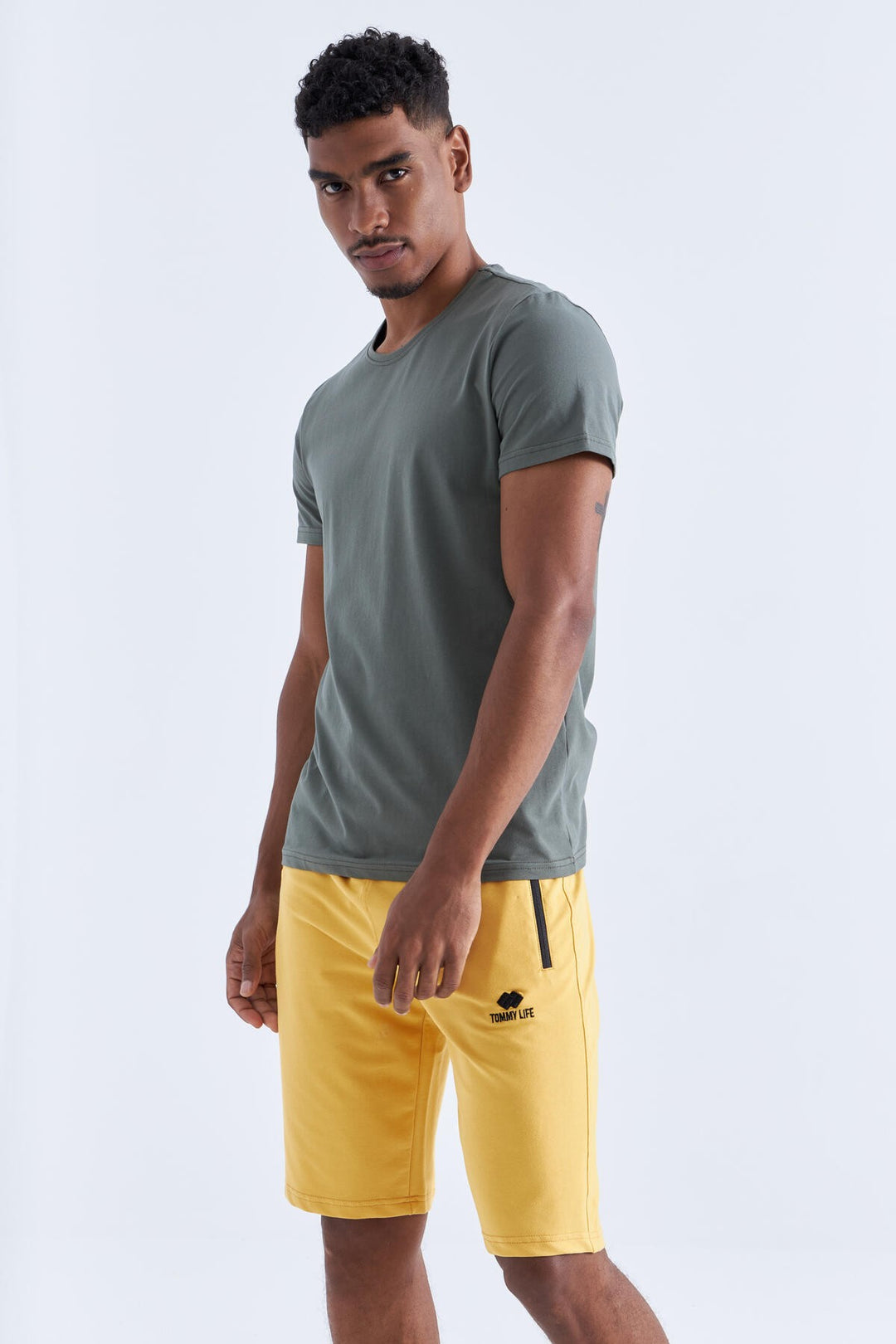 TMY Mustard Hidden Zipper Back Pocket Lace-Up Regular Fit Men's Shorts - 81136 - Valencia