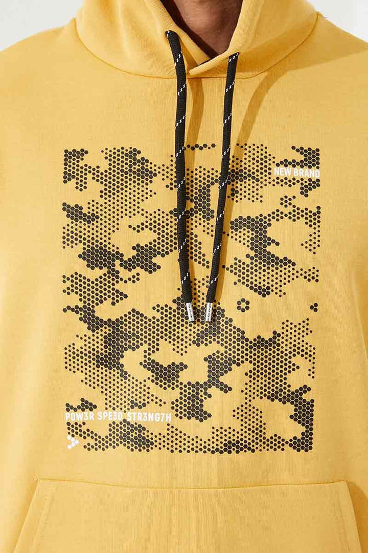 TMY Mustard Camouflage Pattern Printed Standard Mold Hooded Men's Sweatshirt - 87884 - Friedrichshafen