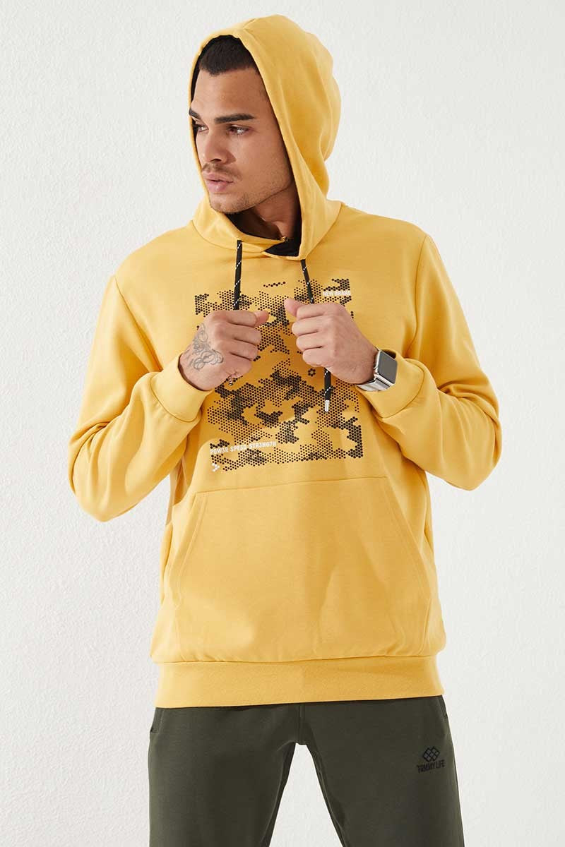 TMY Mustard Camouflage Pattern Printed Standard Mold Hooded Men's Sweatshirt - 87884 - Friedrichshafen