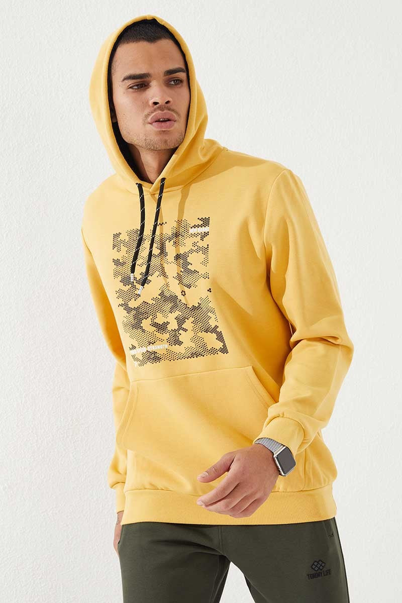 TMY Mustard Camouflage Pattern Printed Standard Mold Hooded Men's Sweatshirt - 87884 - Friedrichshafen