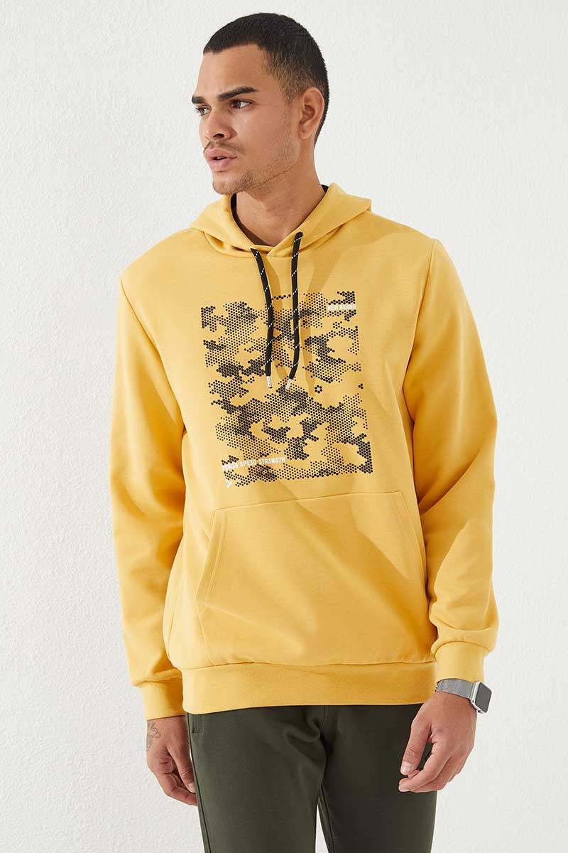 TMY Mustard Camouflage Pattern Printed Standard Mold Hooded Men's Sweatshirt - 87884 - Friedrichshafen