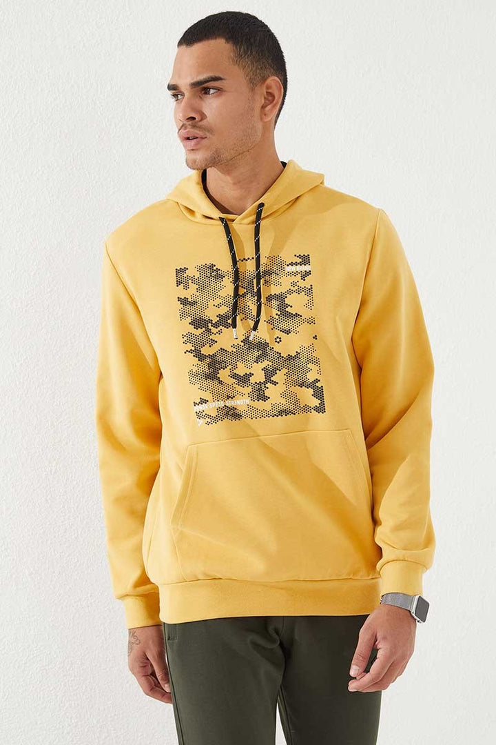 TMY Mustard Camouflage Pattern Printed Standard Mold Hooded Men's Sweatshirt - 87884 - Friedrichshafen
