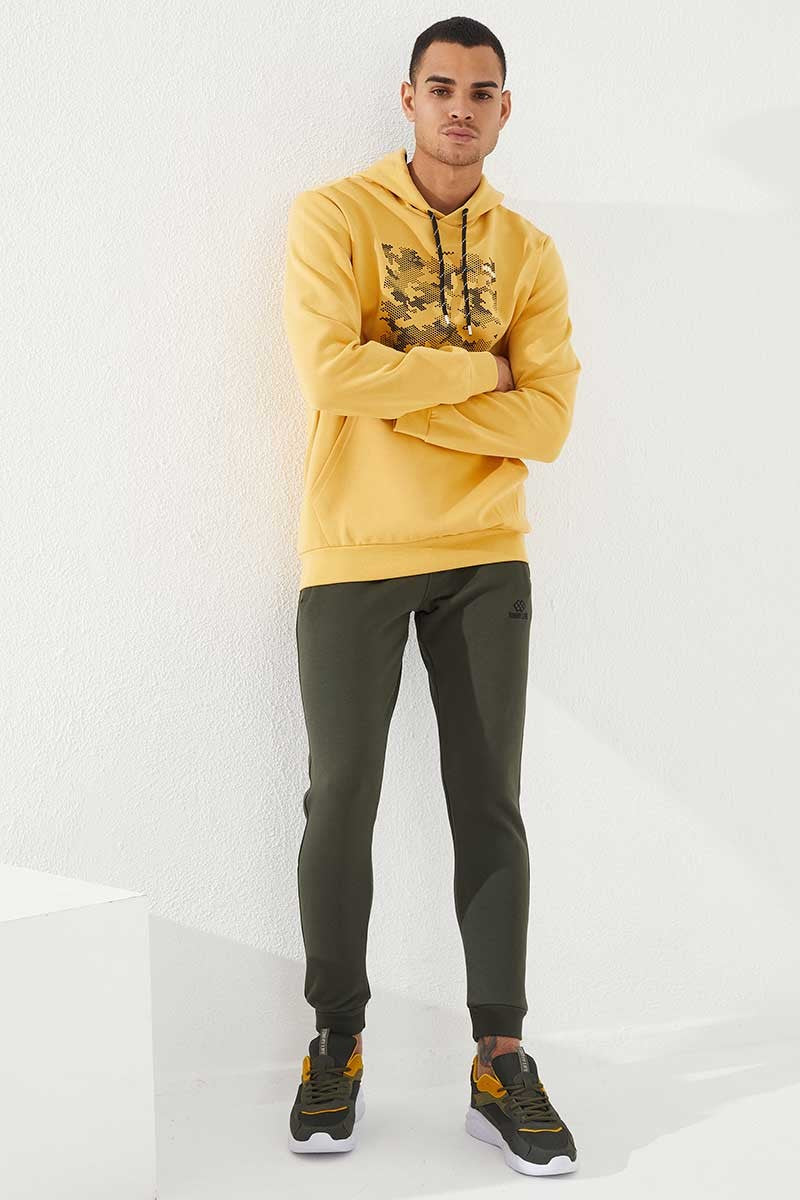 TMY Mustard Camouflage Pattern Printed Standard Mold Hooded Men's Sweatshirt - 87884 - Friedrichshafen