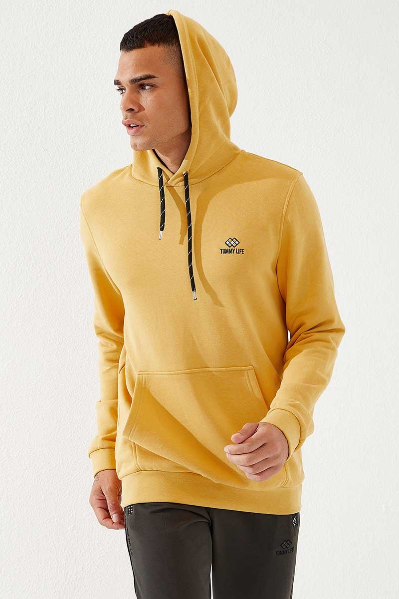 TMY Mustard Kangaroo Pocket Standard Fit Hooded Men's Sweatshirt - 87872 - Sault Ste. Marie