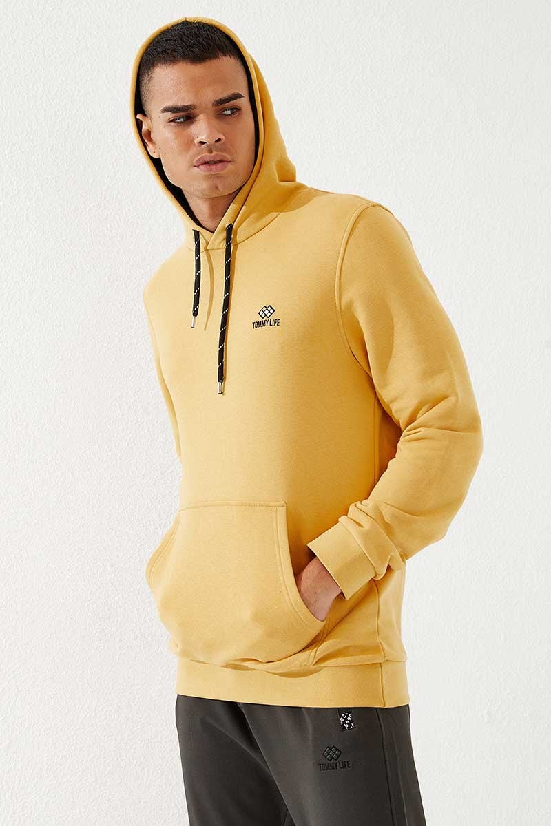 TMY Mustard Kangaroo Pocket Standard Fit Hooded Men's Sweatshirt - 87872 - Sault Ste. Marie