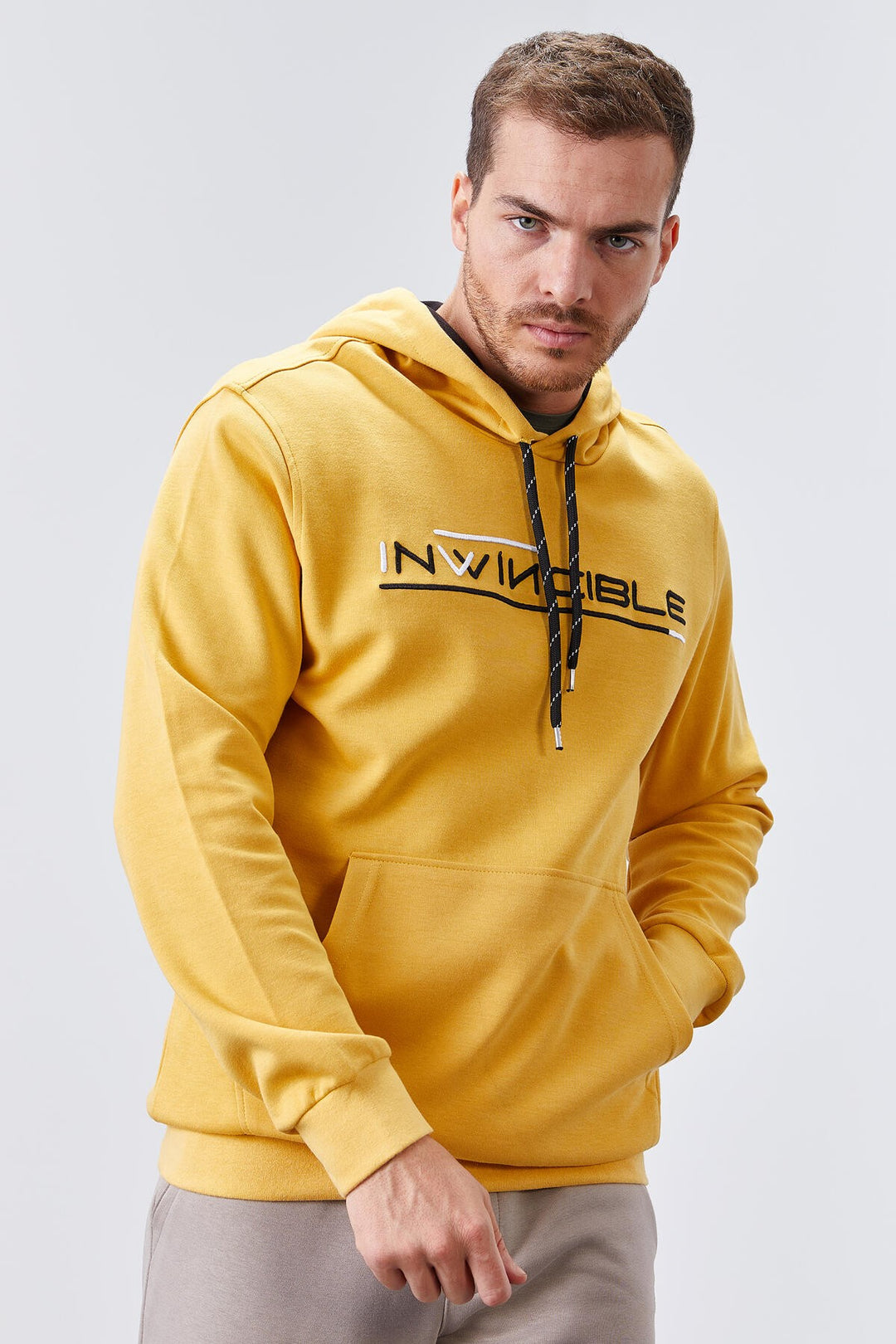 TMY Mustard Kangaroo Pocket Standard Fit Hooded Men's Sweatshirt - 87883 - Palermo