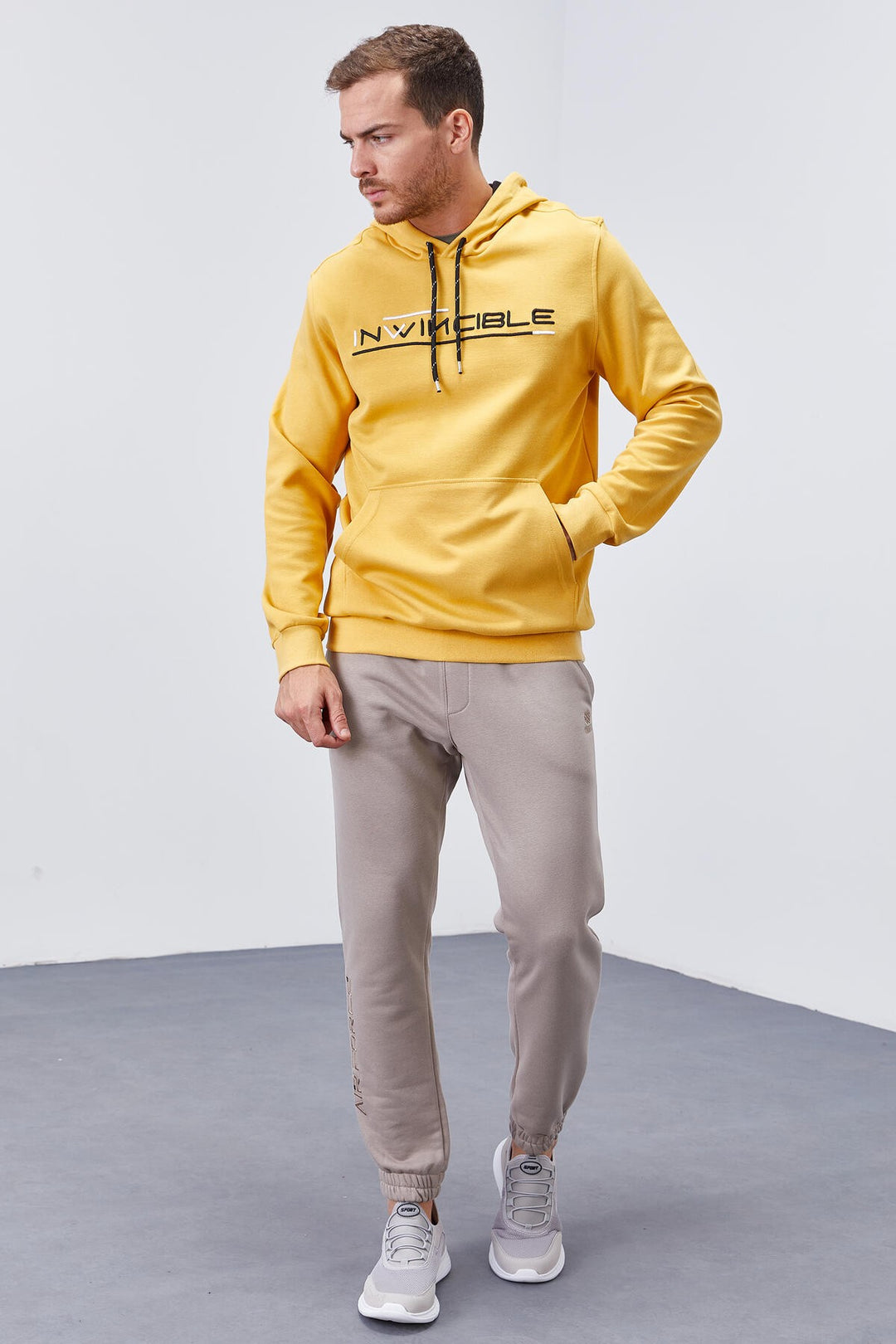 TMY Mustard Kangaroo Pocket Standard Fit Hooded Men's Sweatshirt - 87883 - Palermo