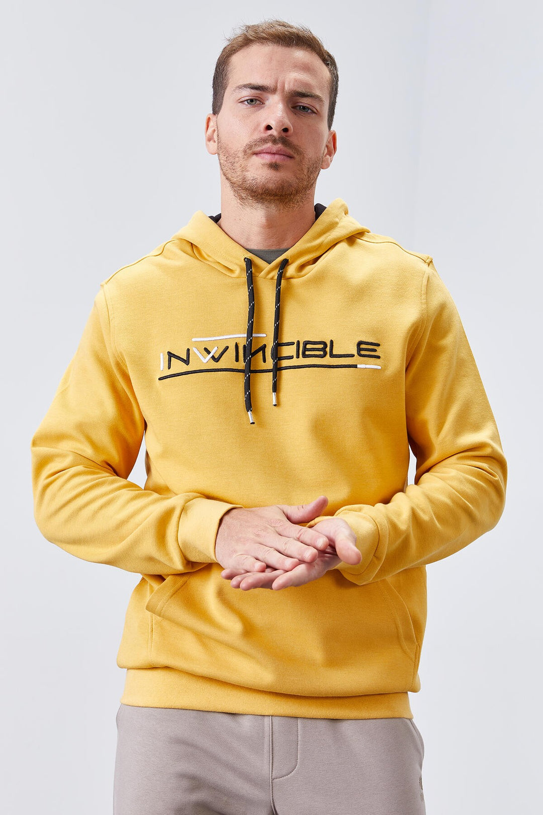 TMY Mustard Kangaroo Pocket Standard Fit Hooded Men's Sweatshirt - 87883 - Palermo