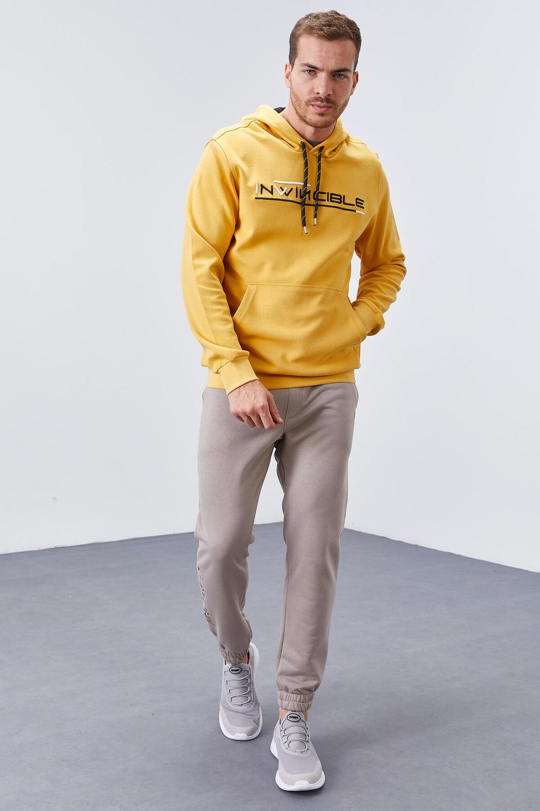 TMY Mustard Kangaroo Pocket Standard Fit Hooded Men's Sweatshirt - 87883 - Palermo
