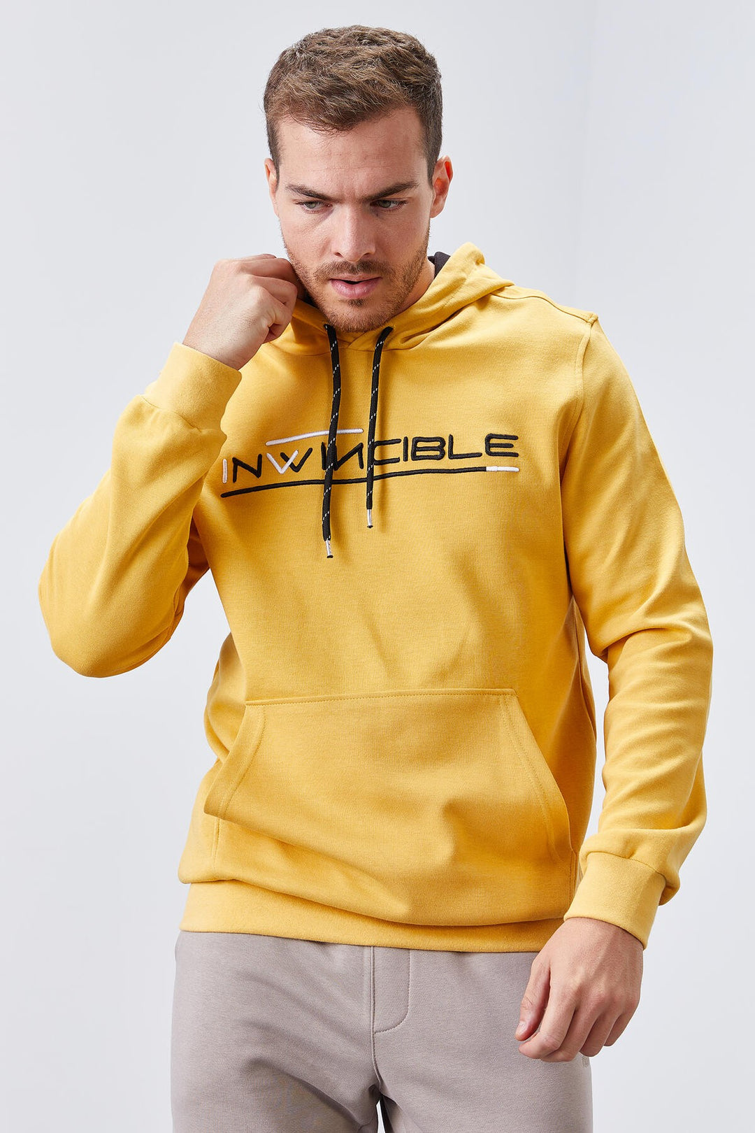 TMY Mustard Kangaroo Pocket Standard Fit Hooded Men's Sweatshirt - 87883 - Palermo