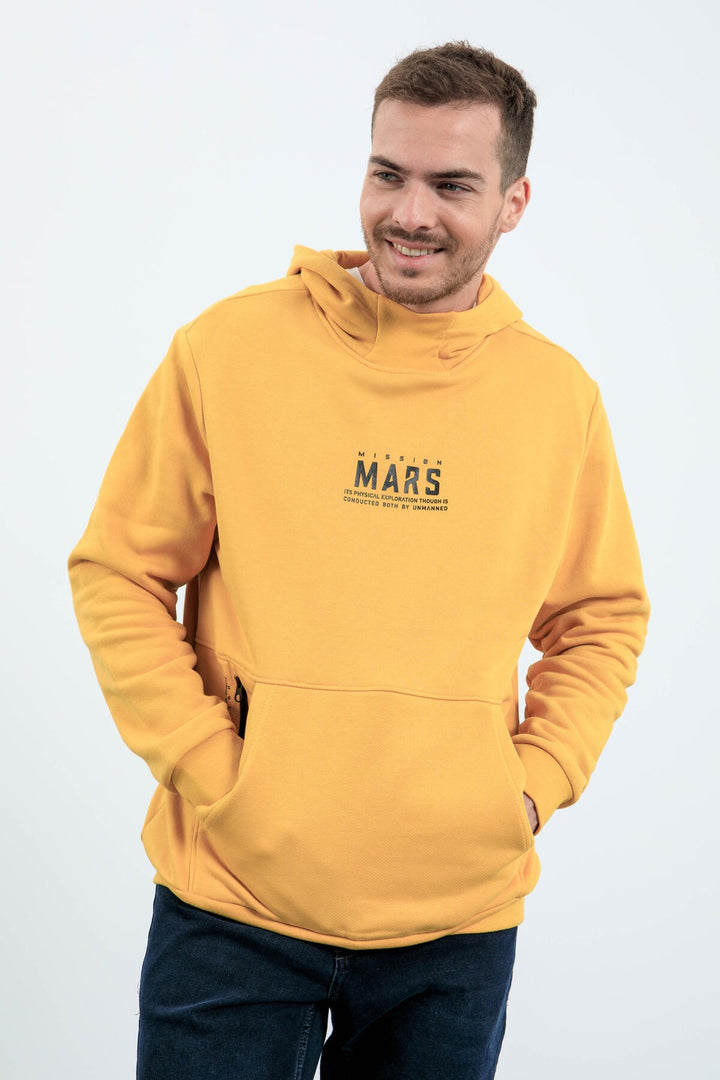 TMY Mustard Mars Printed Hooded Comfortable Fit Men's Sweatshirt with Back Print - 88032 - Moore