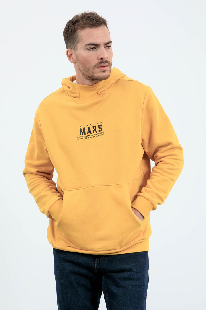 TMY Mustard Mars Printed Hooded Comfortable Fit Men's Sweatshirt with Back Print - 88032 - Moore