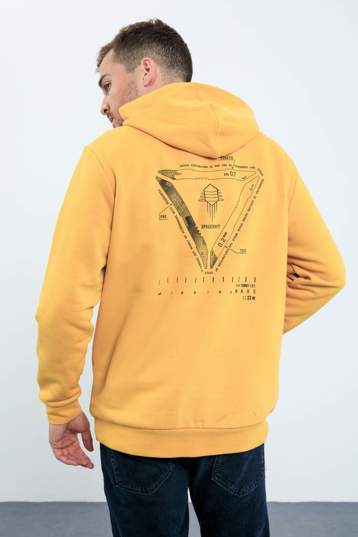 TMY Mustard Mars Printed Hooded Comfortable Fit Men's Sweatshirt with Back Print - 88032 - Moore