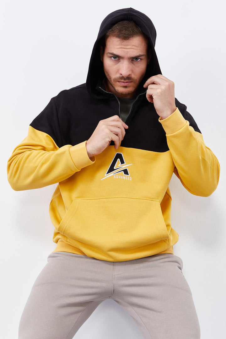 TMY Mustard Men's Half Zip Standard Fit Hooded Sweatshirt - 88033 - Villeurbanne