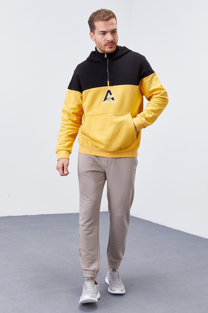 TMY Mustard Men's Half Zip Standard Fit Hooded Sweatshirt - 88033 - Villeurbanne