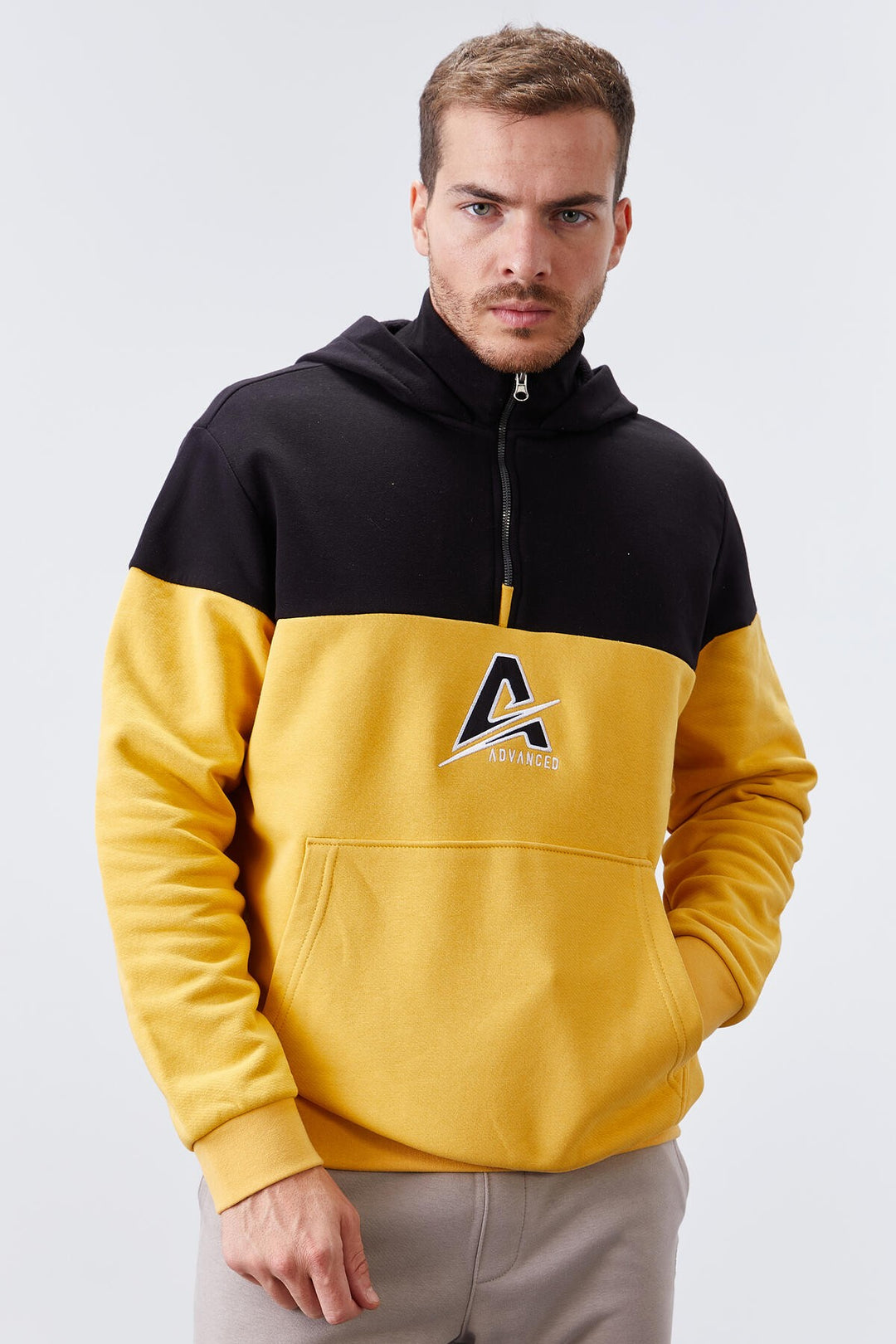 TMY Mustard Men's Half Zip Standard Fit Hooded Sweatshirt - 88033 - Villeurbanne