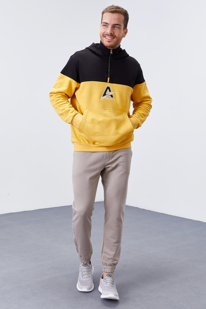 TMY Mustard Men's Half Zip Standard Fit Hooded Sweatshirt - 88033 - Villeurbanne