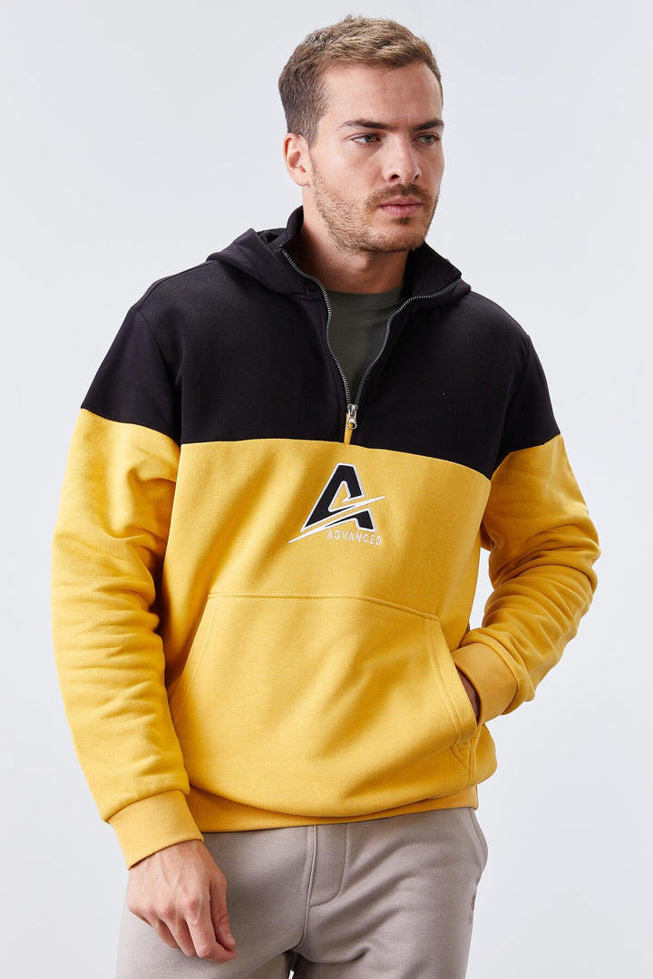 TMY Mustard Men's Half Zip Standard Fit Hooded Sweatshirt - 88033 - Villeurbanne