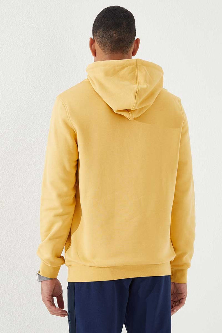 TMY Mustard Embroidered Kangaroo Pocket Standard Fit Hooded Men's Sweatshirt - 87839 - Leipzig