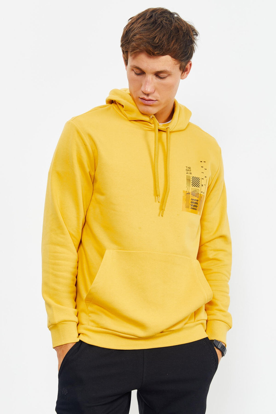 TMY Mustard Front and Back Printed Hooded Comfort Fit Men's Sweatshirt - 88017 - Manalapan