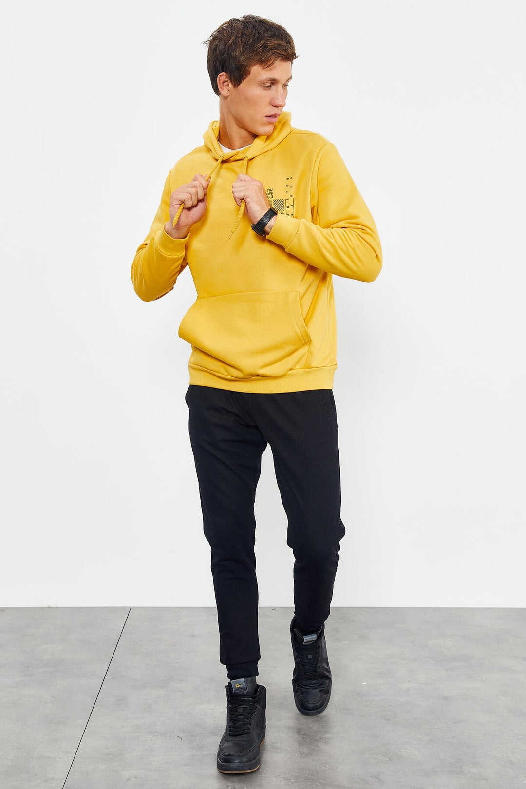 TMY Mustard Front and Back Printed Hooded Comfort Fit Men's Sweatshirt - 88017 - Manalapan