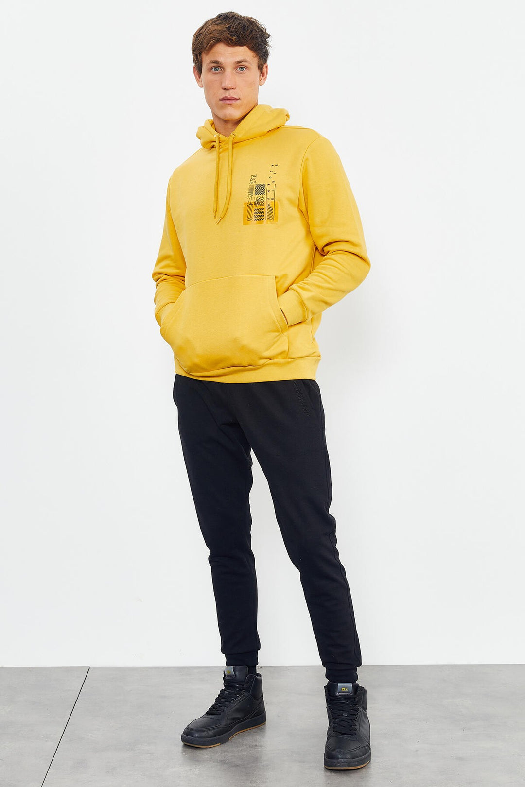 TMY Mustard Front and Back Printed Hooded Comfort Fit Men's Sweatshirt - 88017 - Manalapan
