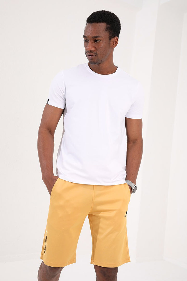 TMY Mustard Color Men's Shorts with Zipper Pocket Detail and Drawstring - 81202 - Vitrolles