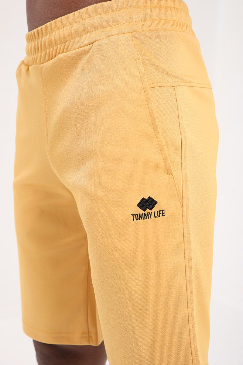 TMY Mustard Color Men's Shorts with Zipper Pocket Detail and Drawstring - 81202 - Vitrolles