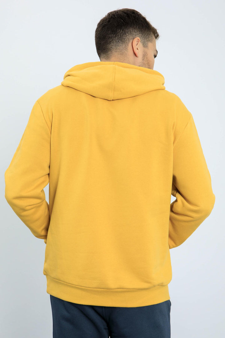 TMY Mustard Yellow Embroidered Text Standard Fit Hooded Men's Sweatshirt - 87838 - Valence