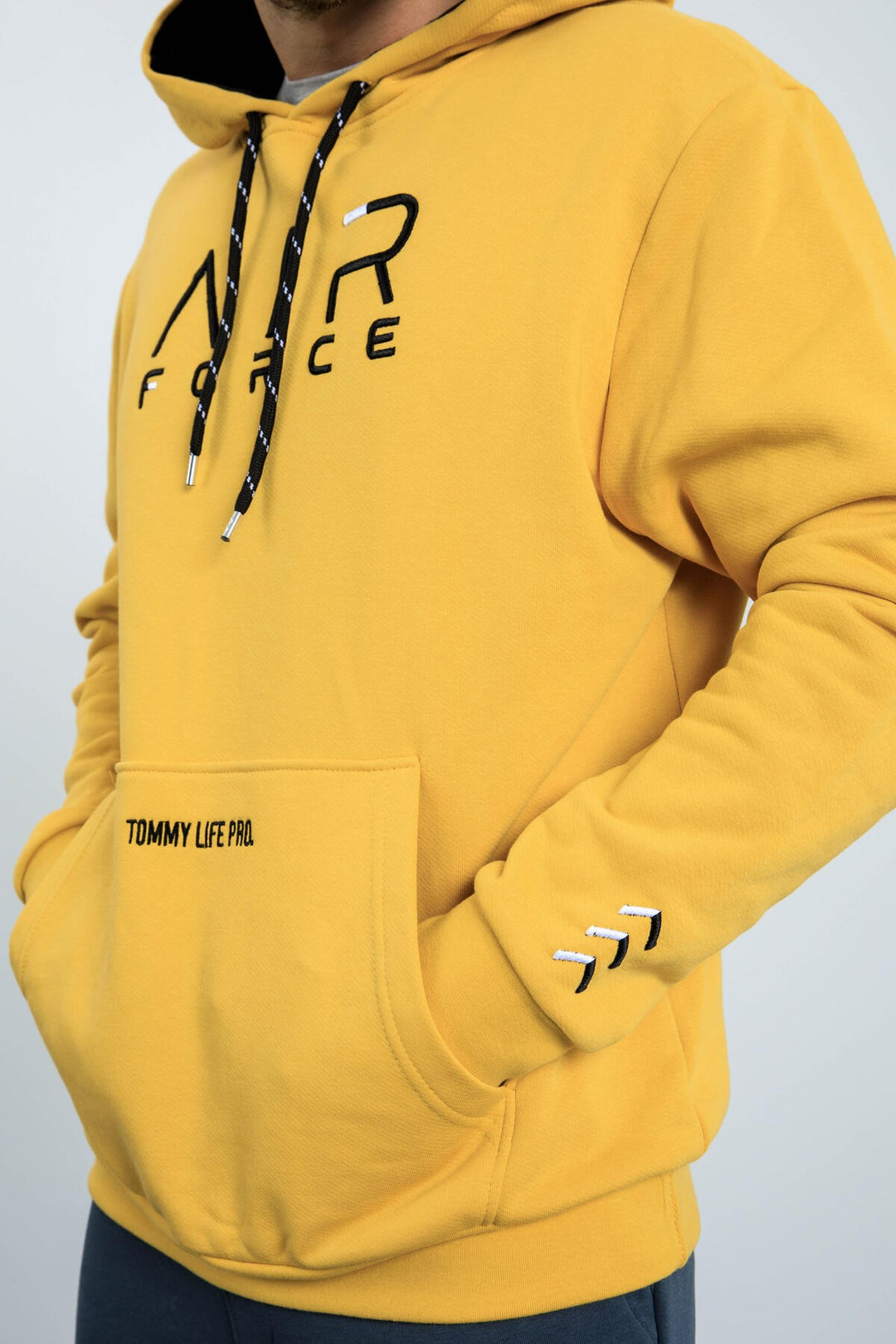 TMY Mustard Yellow Embroidered Text Standard Fit Hooded Men's Sweatshirt - 87838 - Valence