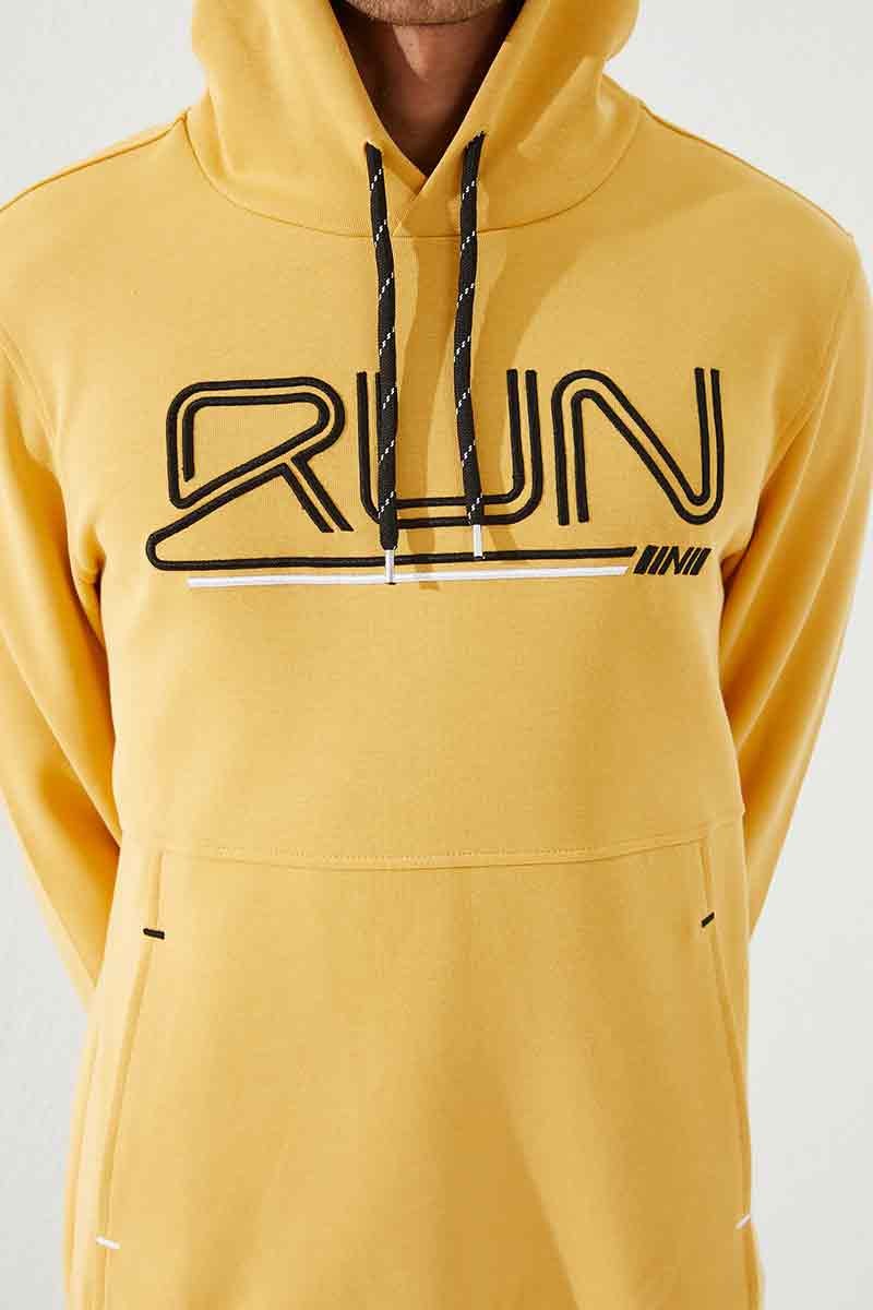 TMY Mustard Yellow Embroidered Text Standard Fit Hooded Men's Sweatshirt - 87887 - Royal Tunbridge Wells