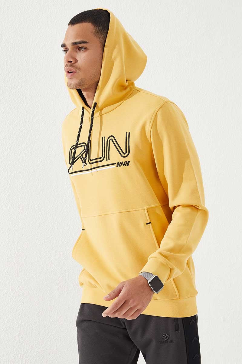 TMY Mustard Yellow Embroidered Text Standard Fit Hooded Men's Sweatshirt - 87887 - Royal Tunbridge Wells
