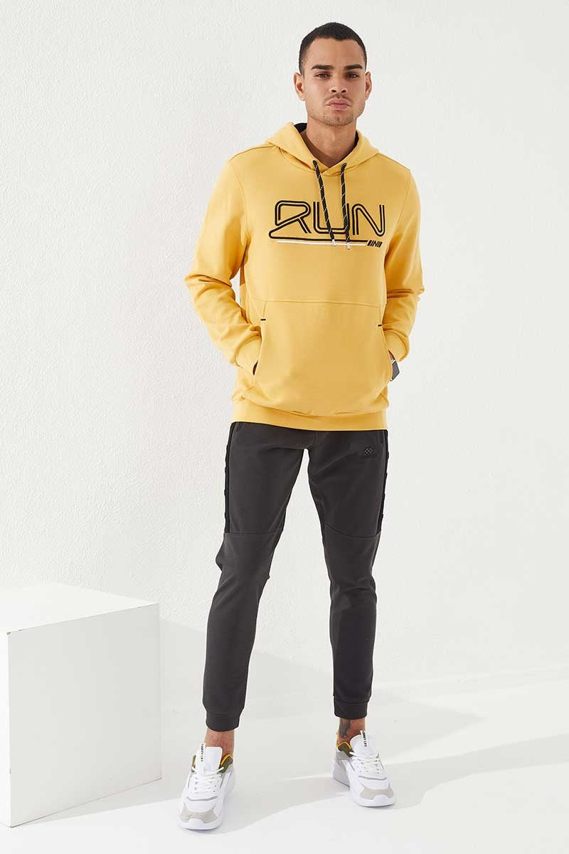 TMY Mustard Yellow Embroidered Text Standard Fit Hooded Men's Sweatshirt - 87887 - Royal Tunbridge Wells