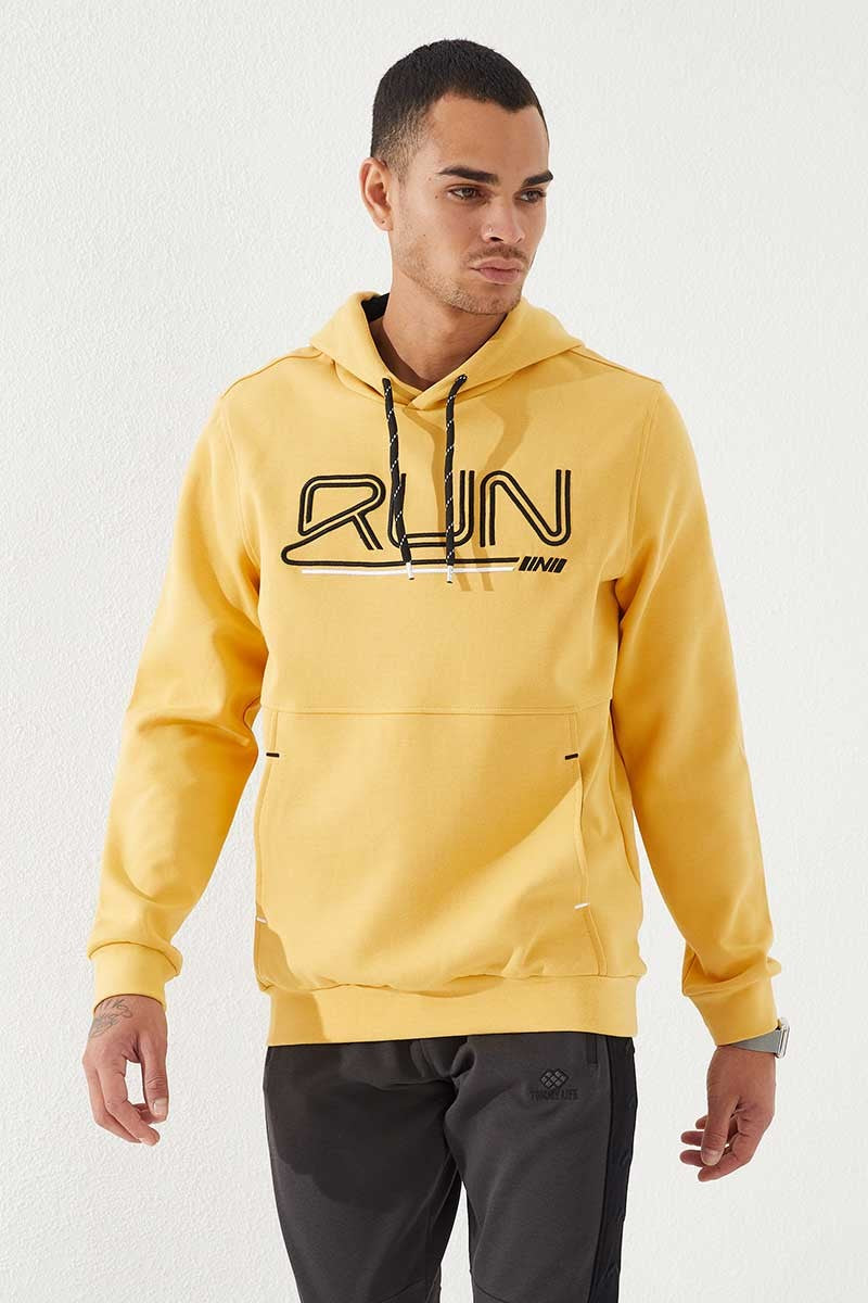 TMY Mustard Yellow Embroidered Text Standard Fit Hooded Men's Sweatshirt - 87887 - Royal Tunbridge Wells