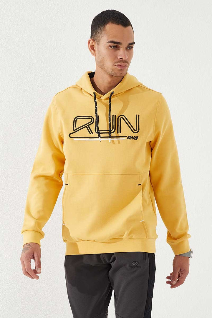 TMY Mustard Yellow Embroidered Text Standard Fit Hooded Men's Sweatshirt - 87887 - Royal Tunbridge Wells