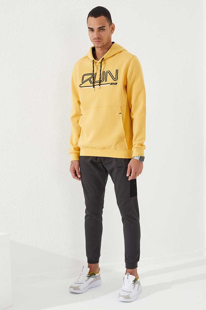 TMY Mustard Yellow Embroidered Text Standard Fit Hooded Men's Sweatshirt - 87887 - Royal Tunbridge Wells