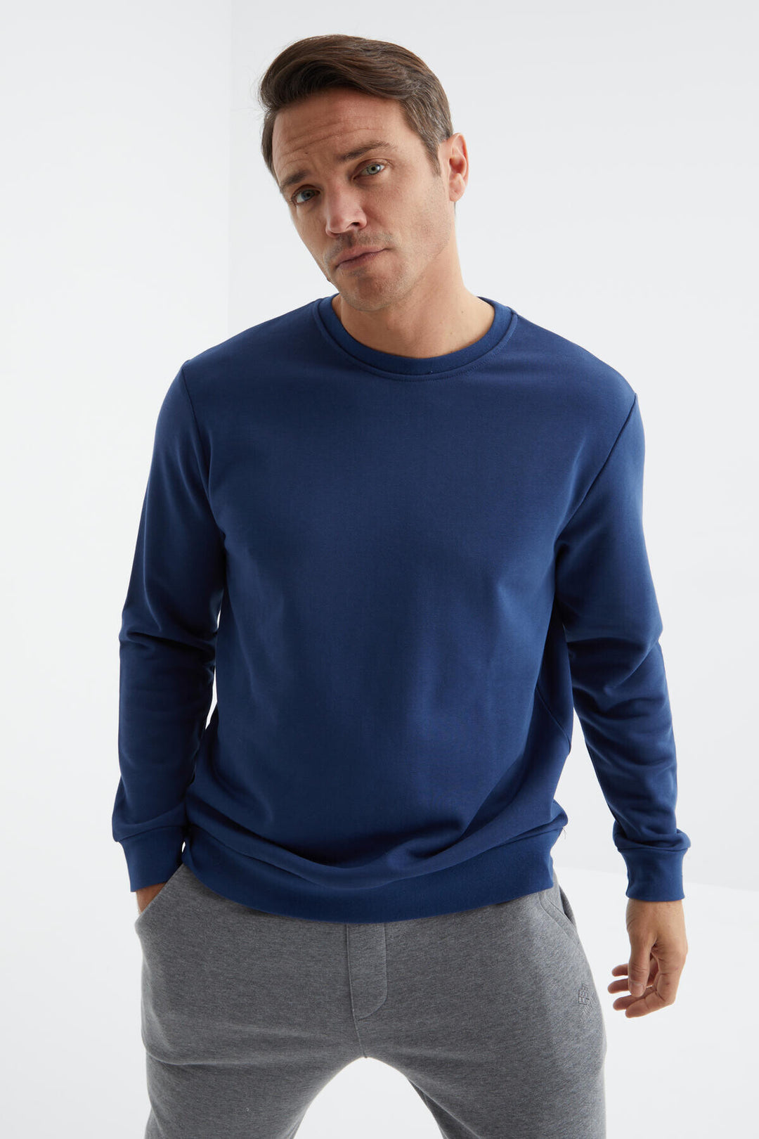 TMY Indigo Basic Round Neck Comfort Fit Men's Sweatshirt - 88053 - St. Louis