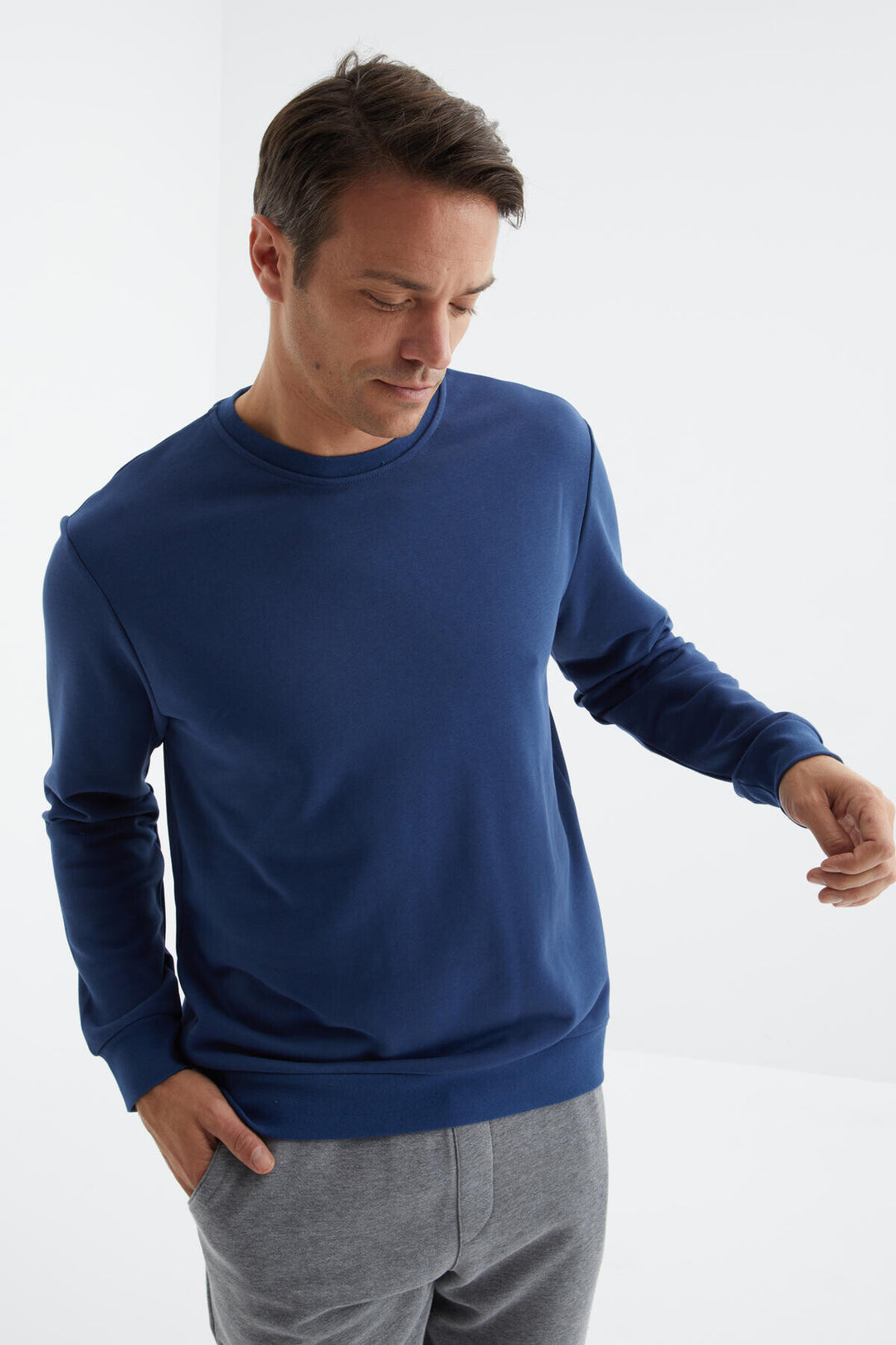 TMY Indigo Basic Round Neck Comfort Fit Men's Sweatshirt - 88053 - St. Louis
