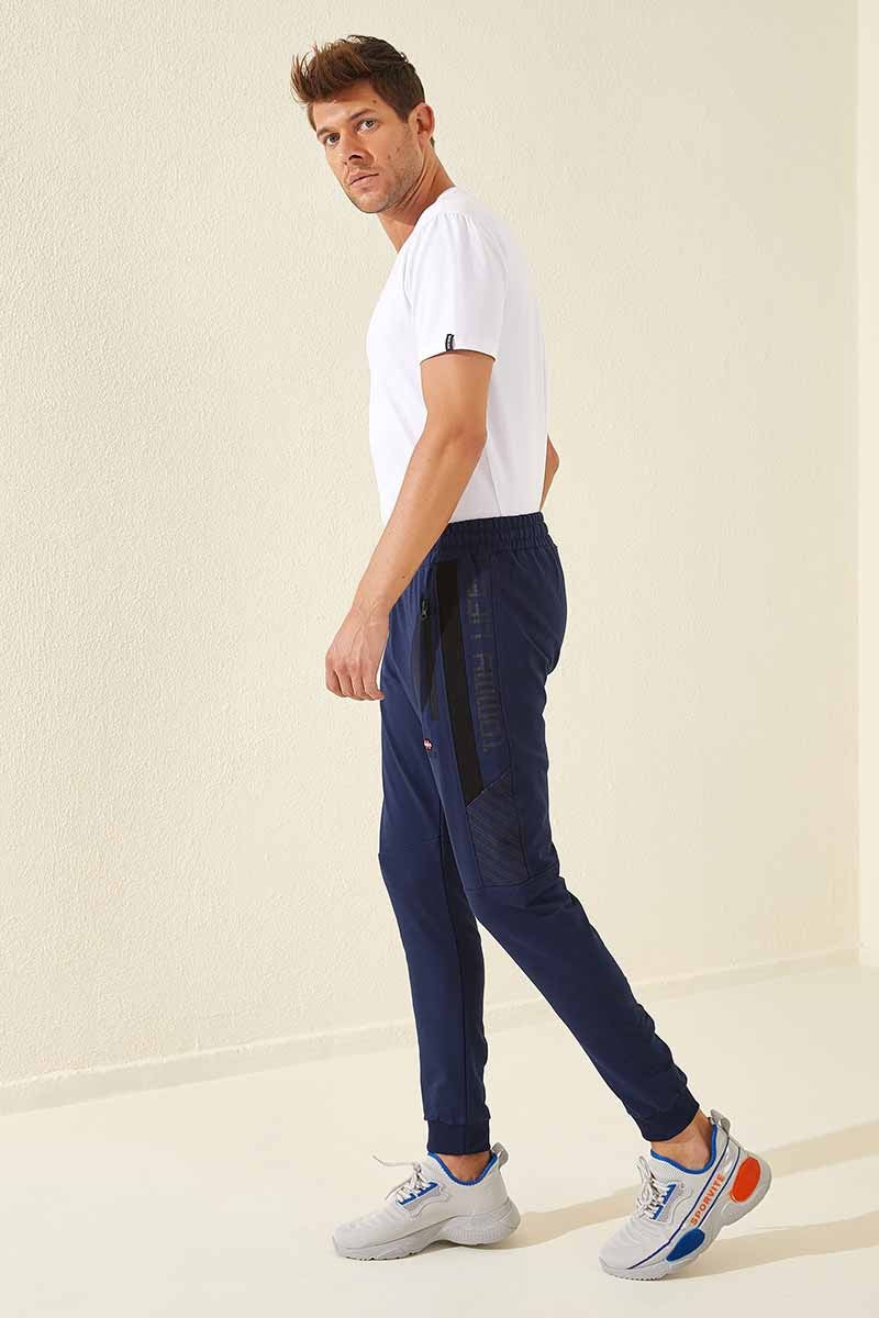 TMY Indigo Men's Jogger Sweatpants with Zippered Pocket and Printed Design - 84761 - Alcobendas