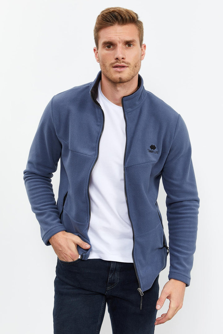 TMY Indigo Men's Polar Sweatshirt with Zip Stand-up Collar - 87993 - Turin