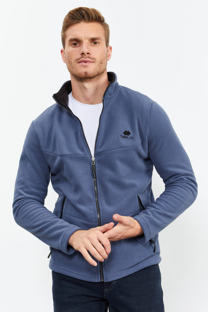 TMY Indigo Men's Polar Sweatshirt with Zip Stand-up Collar - 87993 - Turin