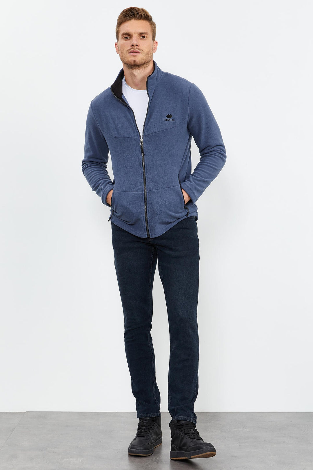 TMY Indigo Men's Polar Sweatshirt with Zip Stand-up Collar - 87993 - Turin